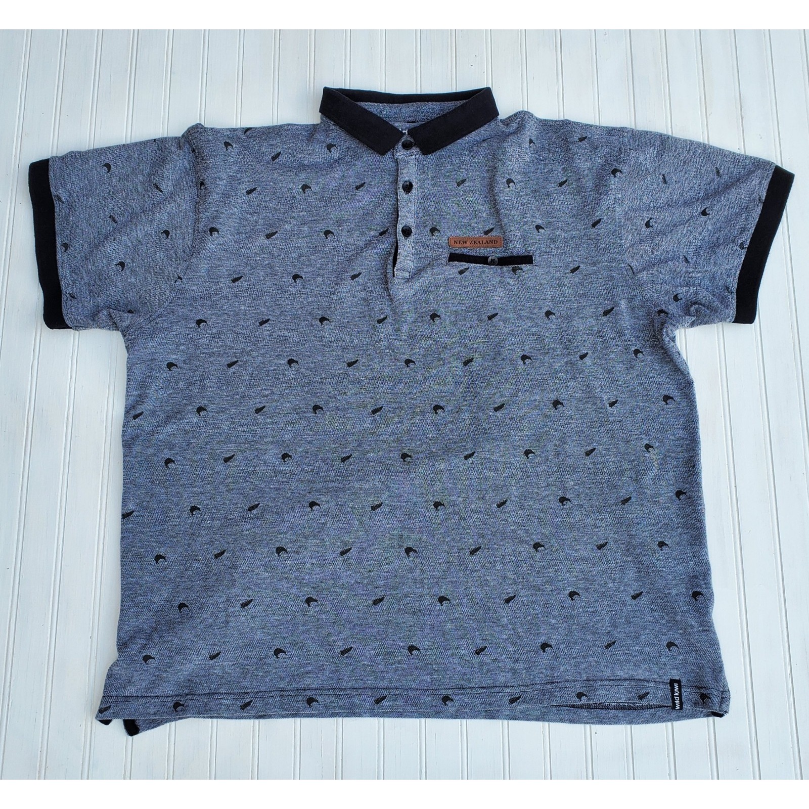 Wild Kiwi New Zealand Golf Polo Shirt Men Xl, Gray Black Leather Logo
